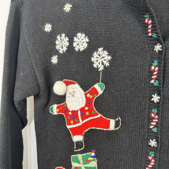 Tiara International Christmas Dancing Santa Claue Sweater pom poms vintage Large - Picture 5 of 10